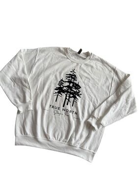 New Gildan White Graphic Sweatshirt -unisex, True north string & free, Sz L